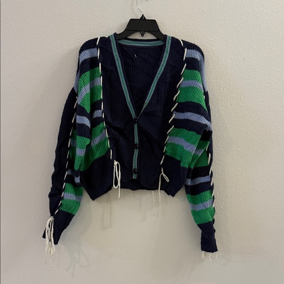Sweaters - Striped V-Neck Cardigan Sweater